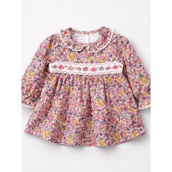 Bonnie Baby Other - Bonnie Baby Pink floral long sleeve smocked dress with diaper cover size 12 m